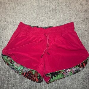 Lululemon Athletica Red Floral Trim Athletic Shorts